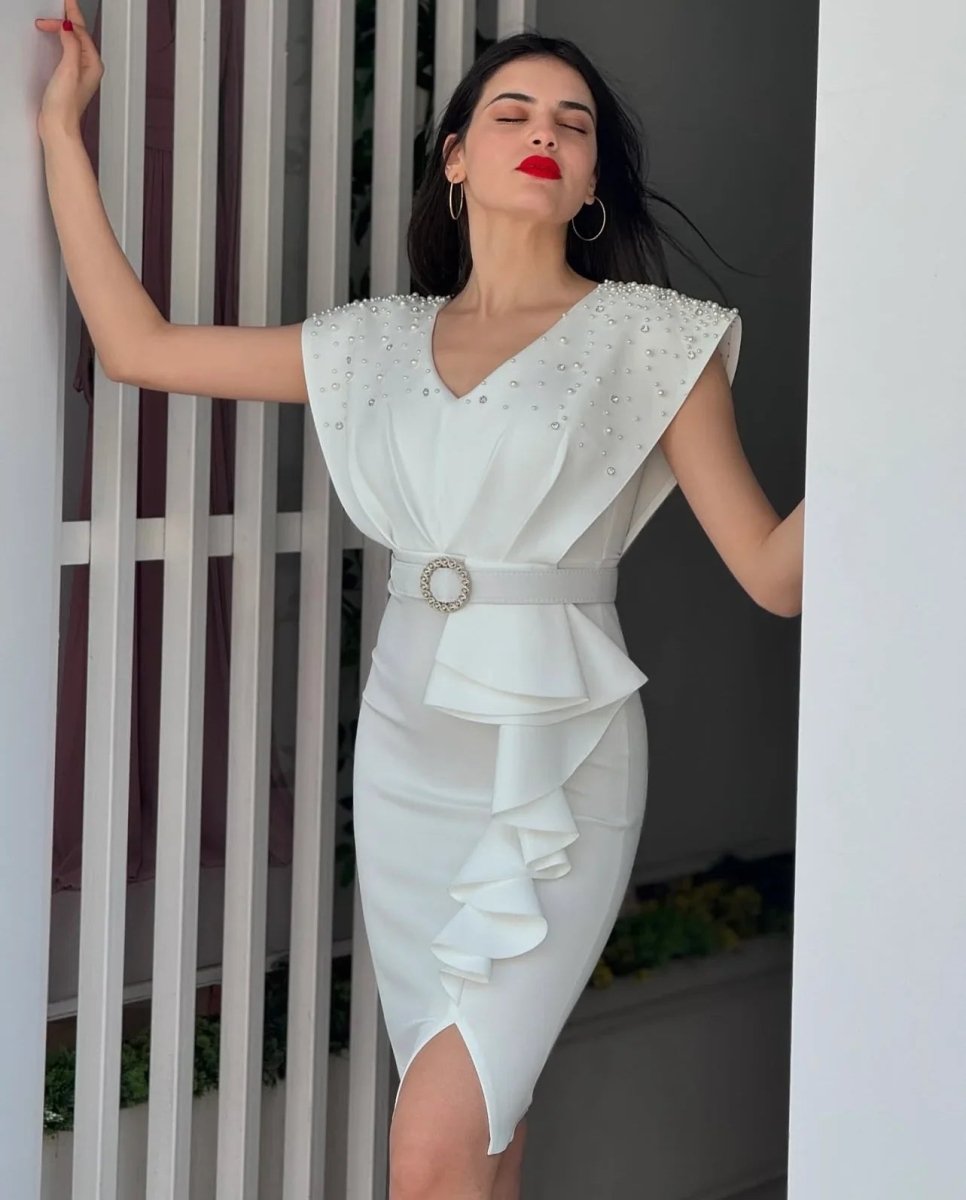 ALBA: Robe blanche coupe crayon - Aube Couture