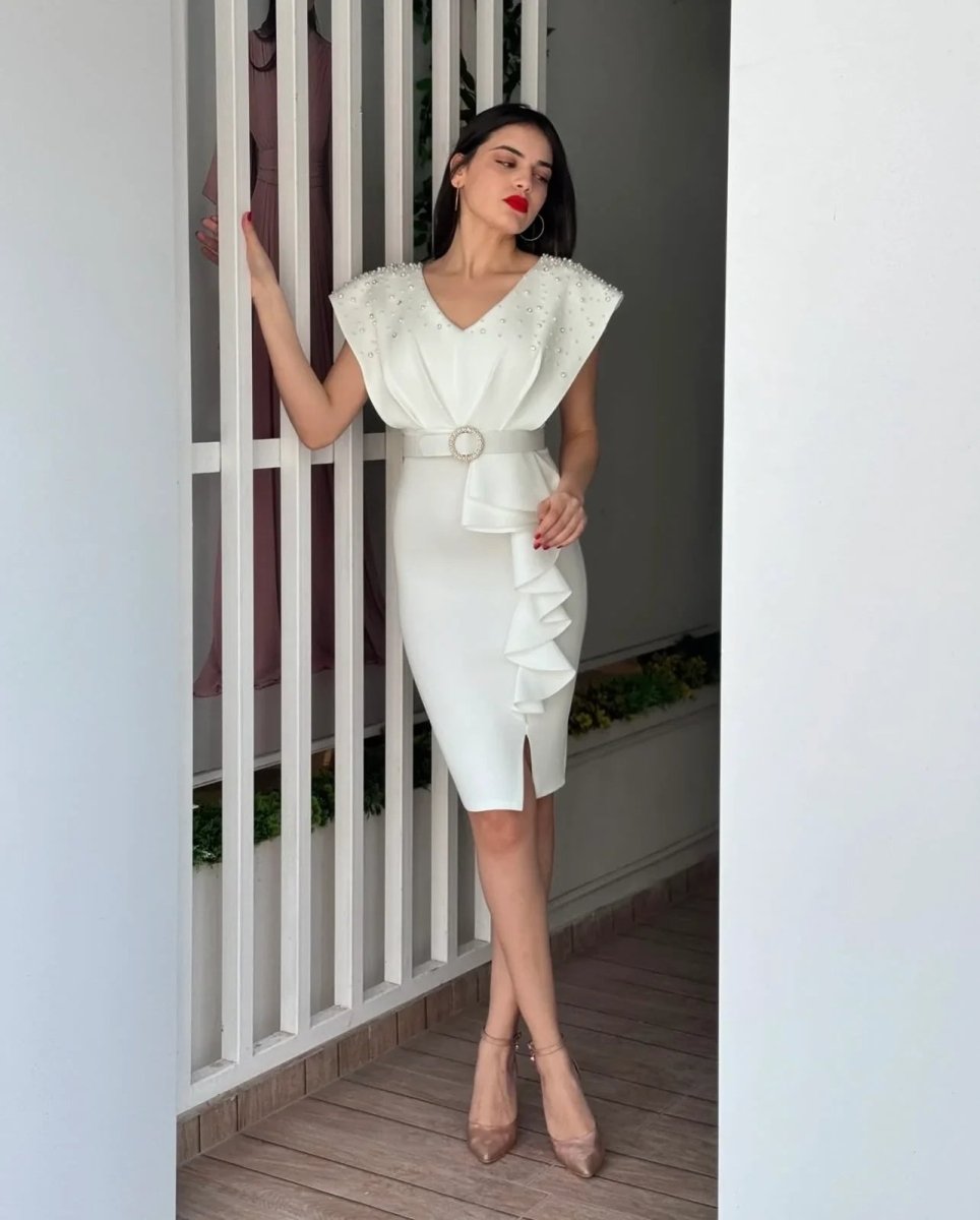 ALBA: Robe blanche coupe crayon - Aube Couture