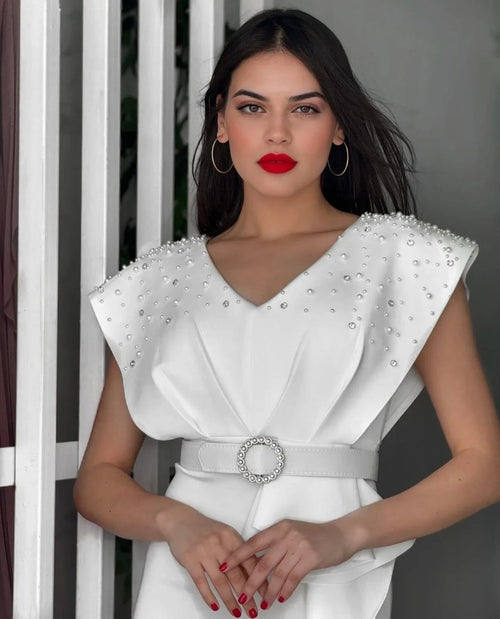 ALBA: Robe blanche coupe crayon - Aube Couture