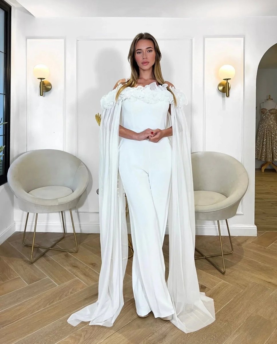 ANGELA: Combinaison drapé ornement pétale - Aube Couture