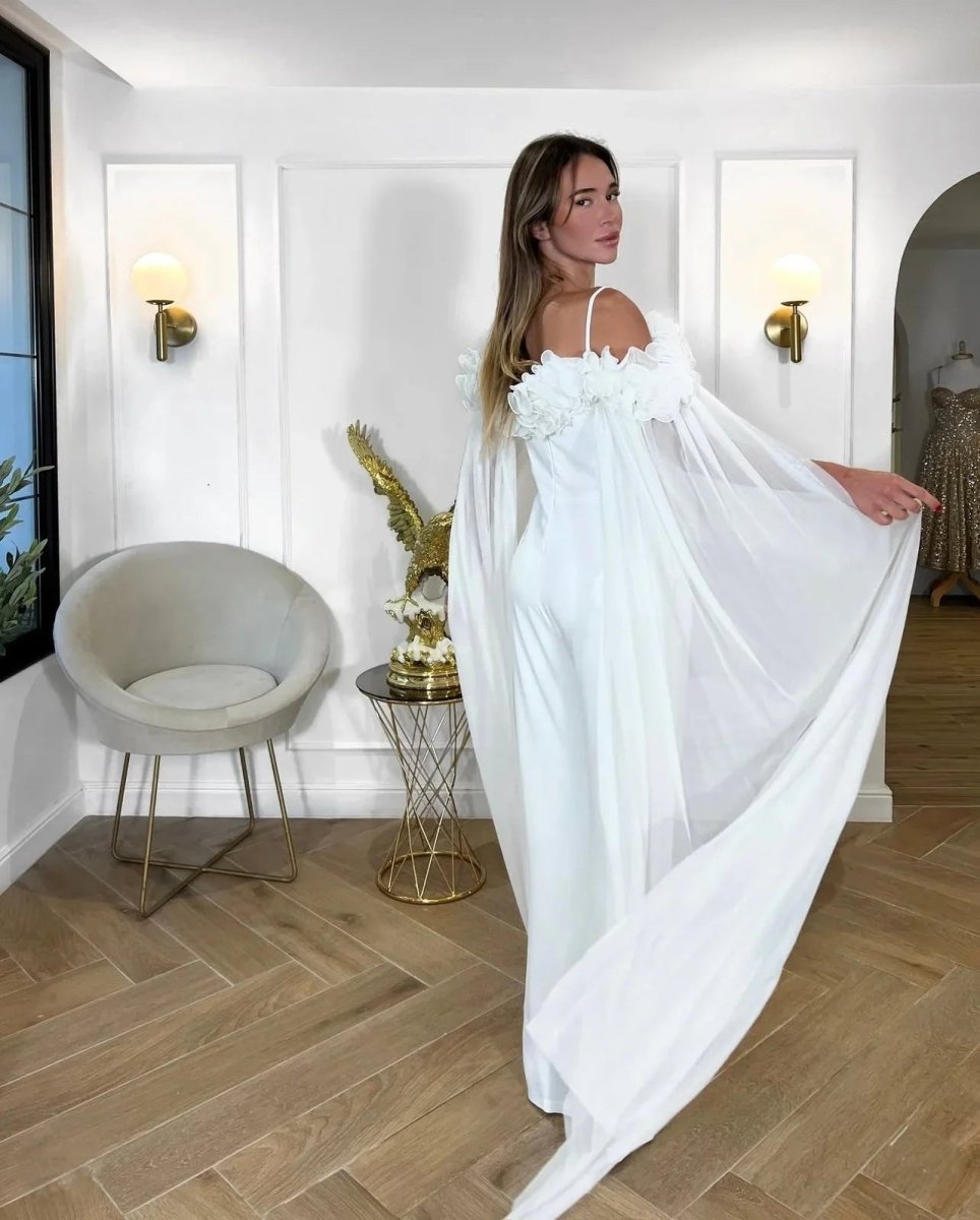 ANGELA: Combinaison drapé ornement pétale - Aube Couture