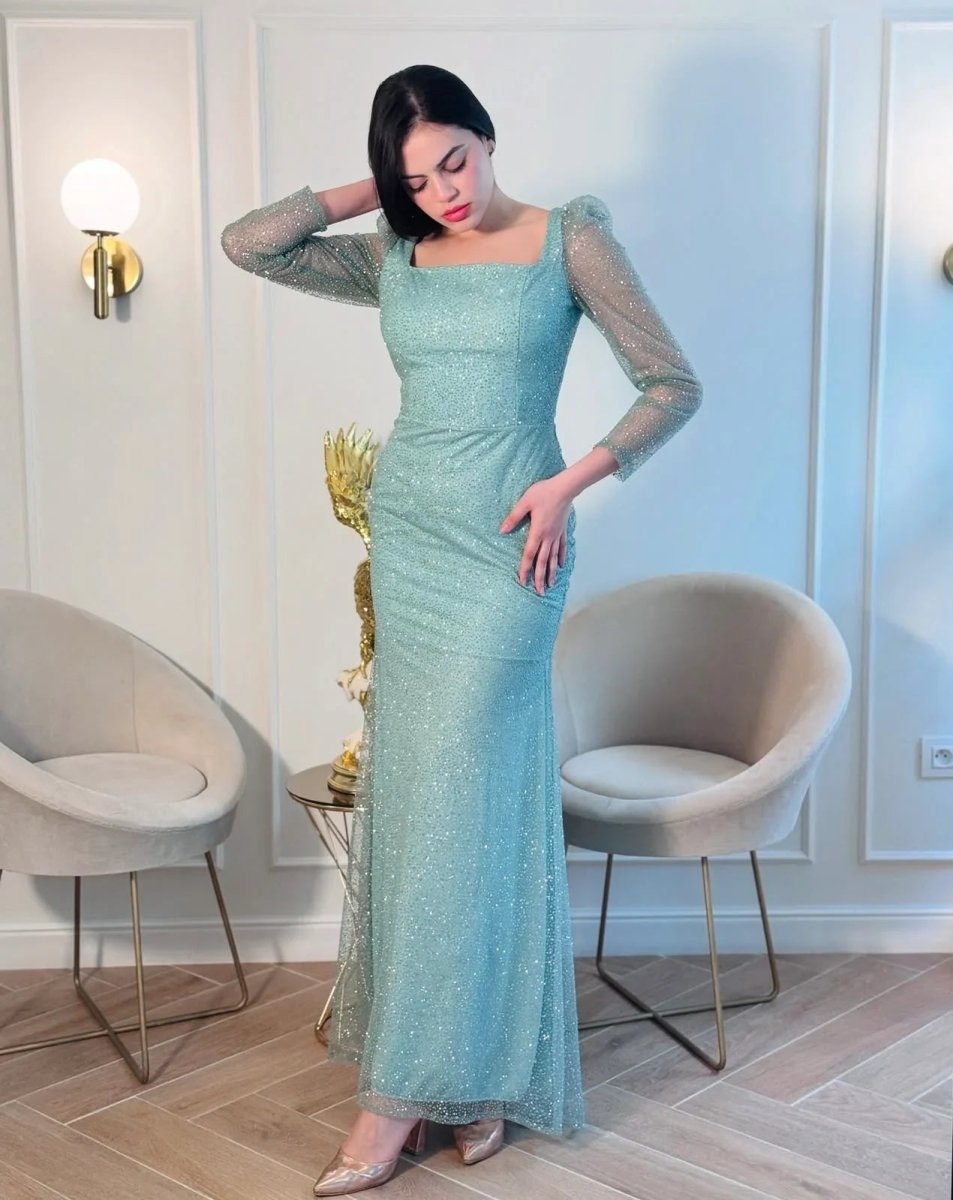 CELESTE: Robe sirène bleu ciel - Aube Couture