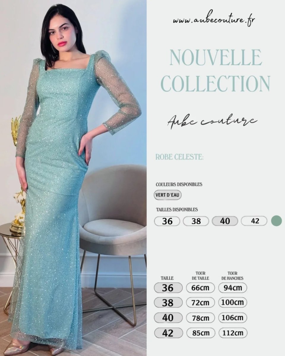 CELESTE: Robe sirène bleu ciel - Aube Couture