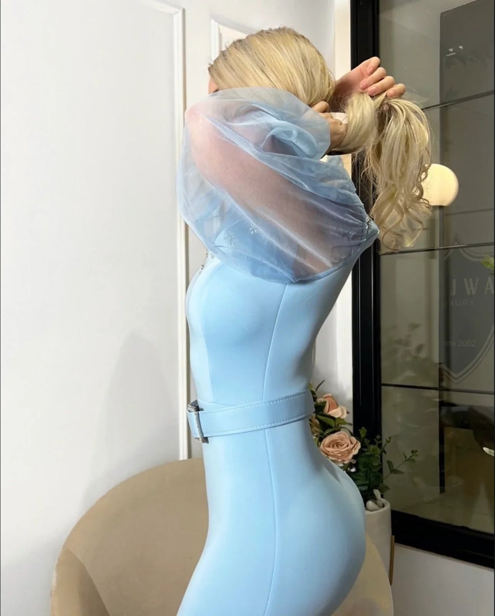 ELENA: robe moulante manche bouffante - Aube Couture