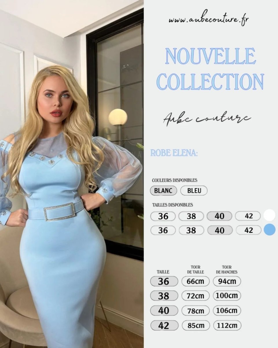 ELENA: robe moulante manche bouffante - Aube Couture