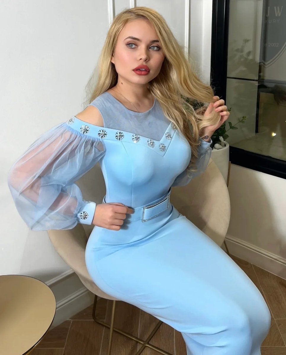 ELENA: robe moulante manche bouffante - Aube Couture