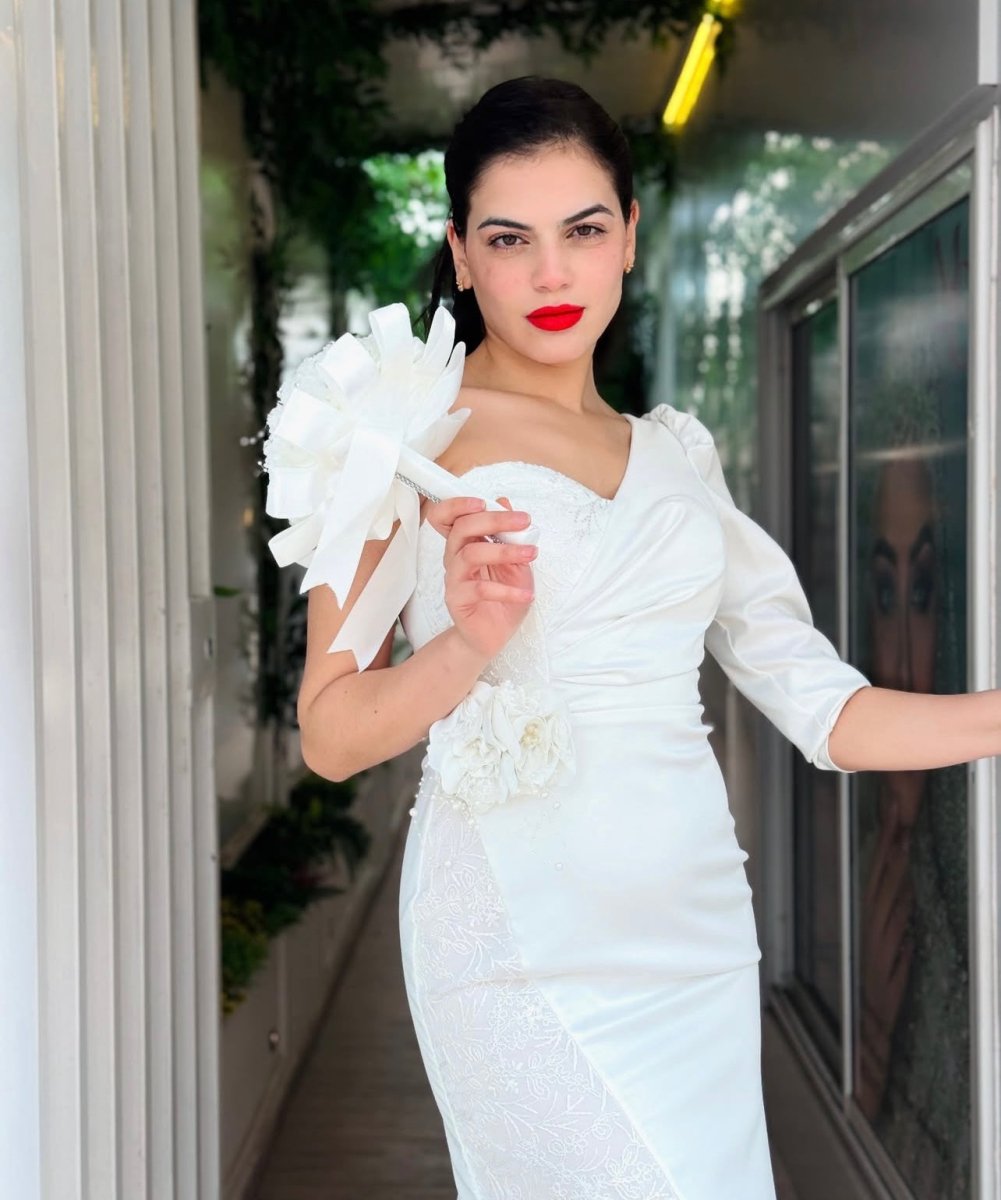 LÉA: robe asymétrique, manche unique - Aube Couture