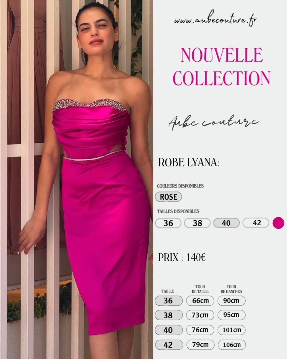LYANA: robe rose bustier cristaux - Aube Couture