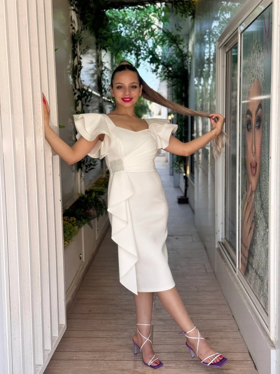 MIA: robe asymétrique à volants - Aube Couture