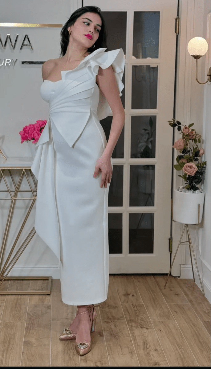 MIA: robe asymétrique à volants - Aube Couture