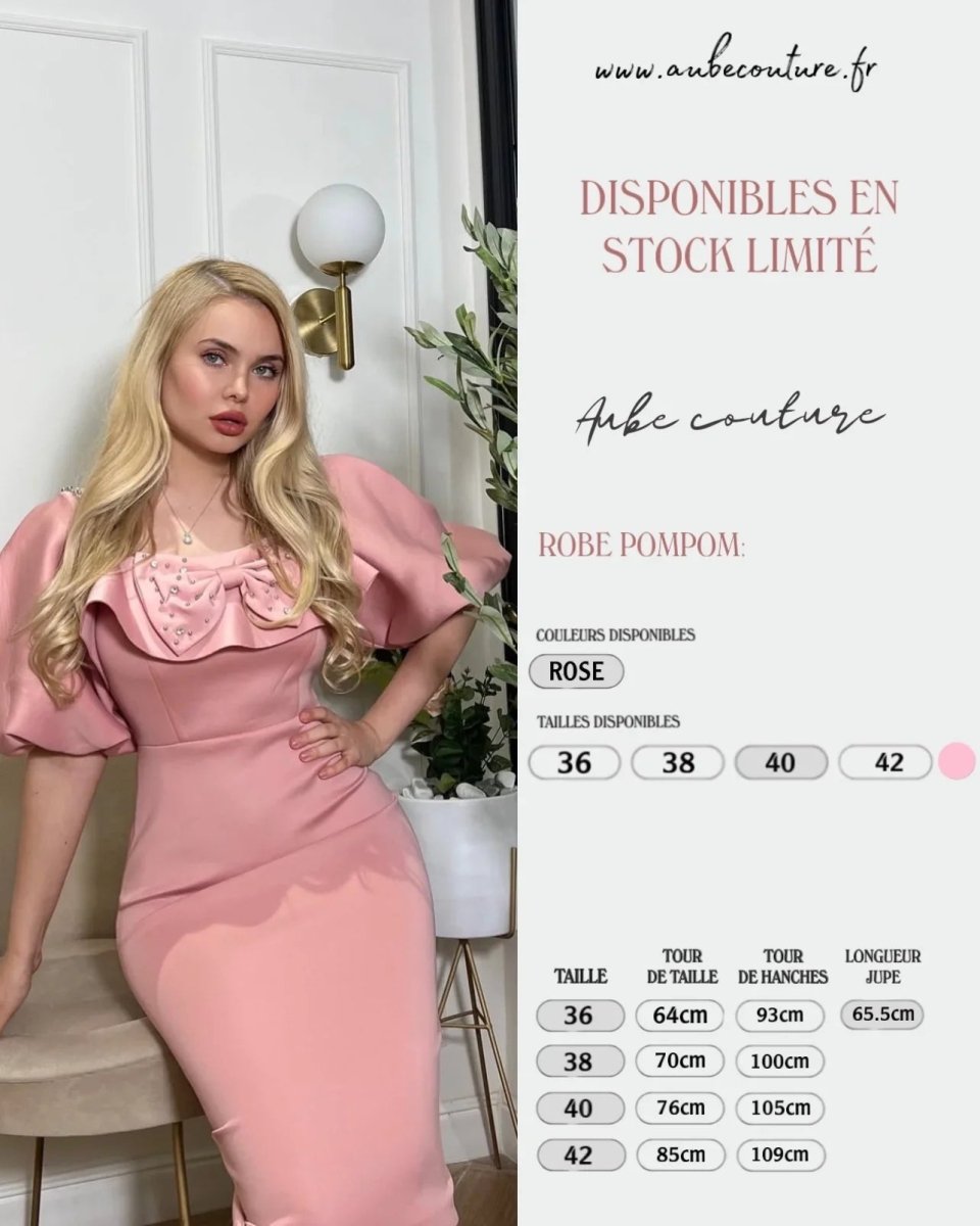 POMPOM: Robe moulante manche bouffante - Aube Couture