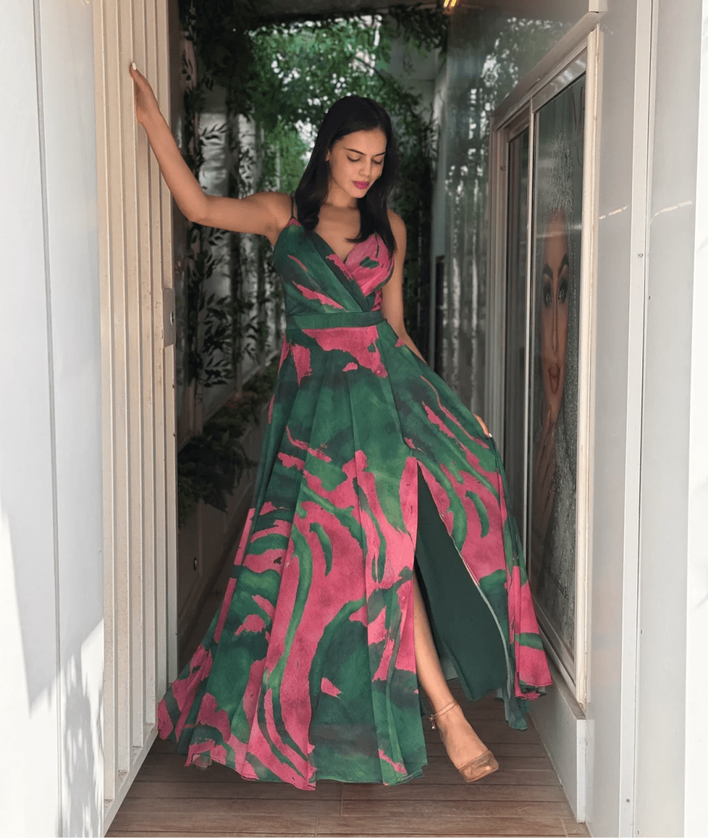 TAHITI: Robe longue imprimée / 2 couleurs - Aube Couture